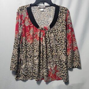 Linea Donatella Women's Large Leopard Floral Print Blouse